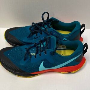 Nike Trail. Terra Kiger Teal and Black Sneakers with Yellow and Orange.